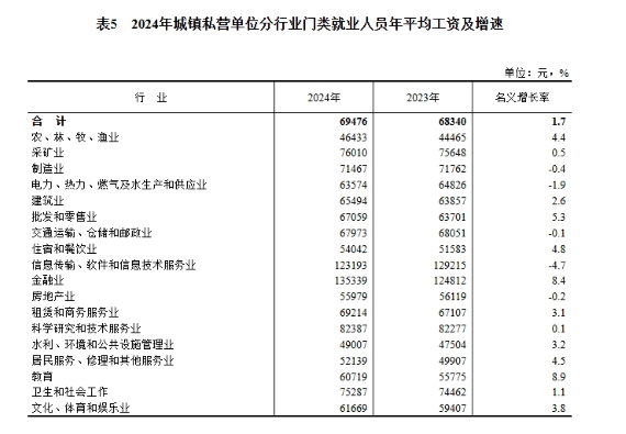 2024年度城镇单位就业人员年平均工资情况