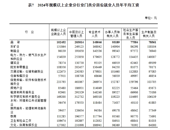 2024年度城镇单位就业人员年平均工资情况